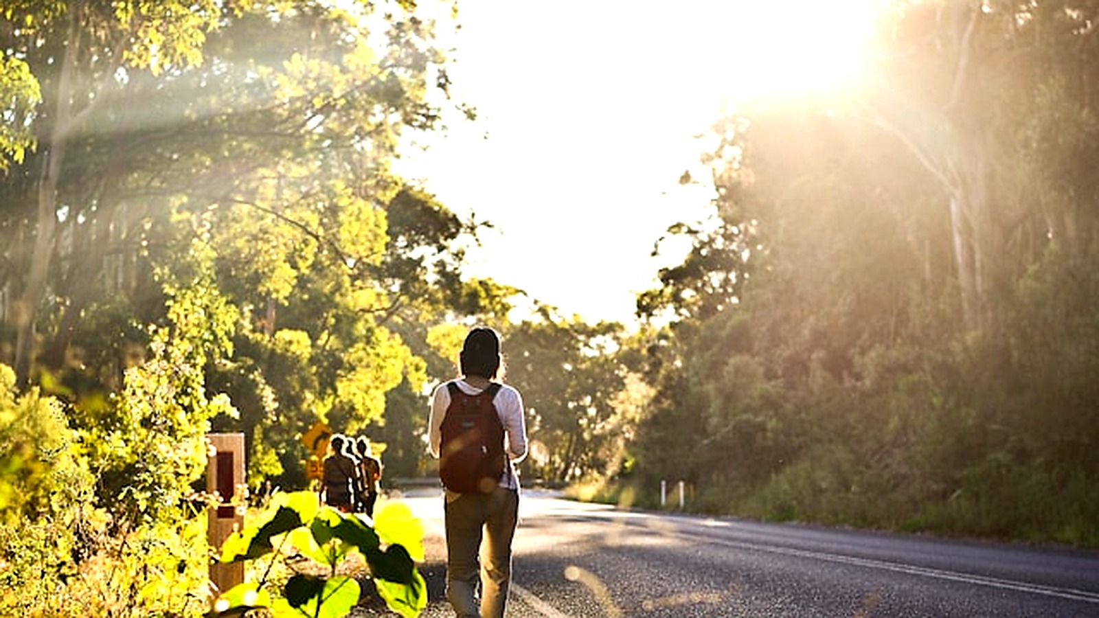 Person walking outdoors with a backpack for fat loss after 40 through low-impact movement.