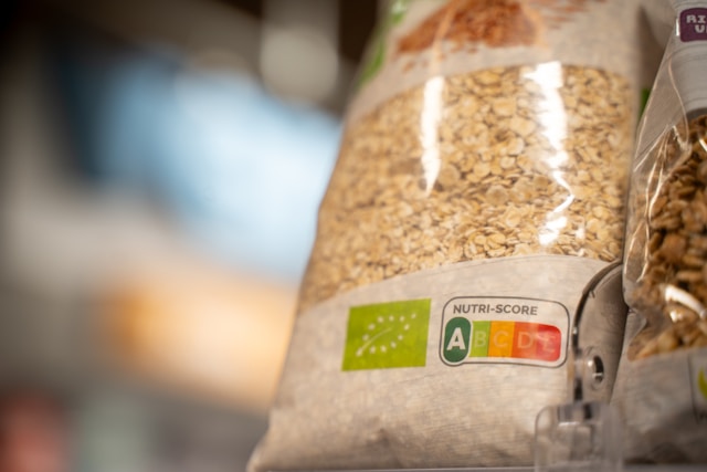 Packaged foods in a grocery store aisle